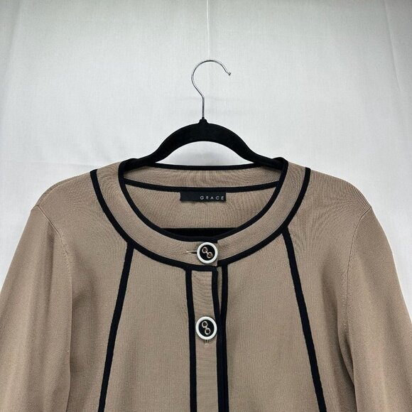 GRACE Sweater Size M Two Button Long Sleeve Blazer Cardigan Rayon Blend Brown - Picture 3 of 10